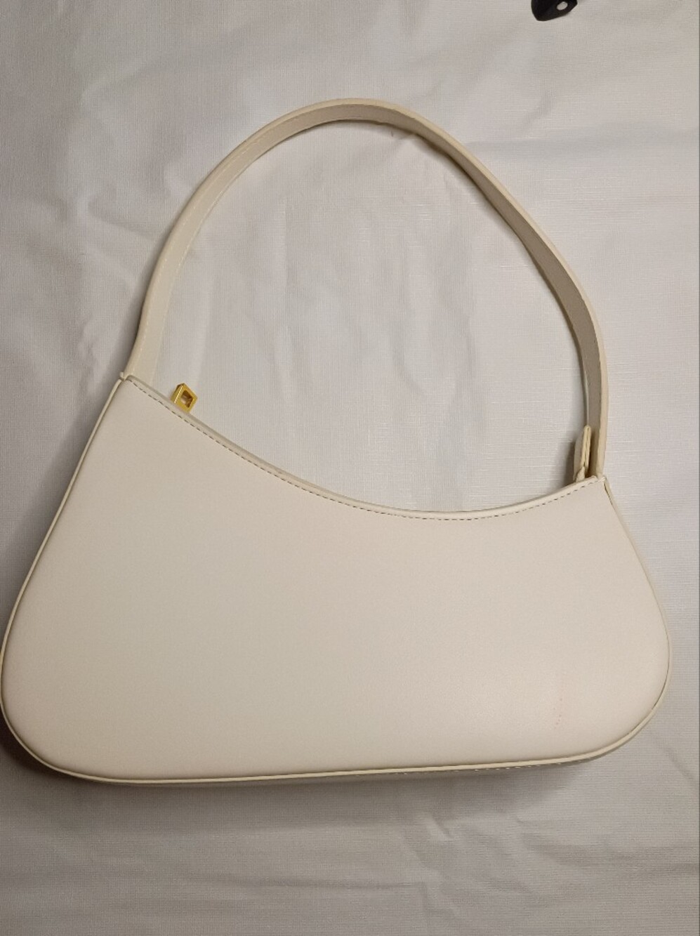 AUPEN Leather Shoulder Bag Ivory Asymmetrical Zip Closure Single Strap - Picture 4 of 7